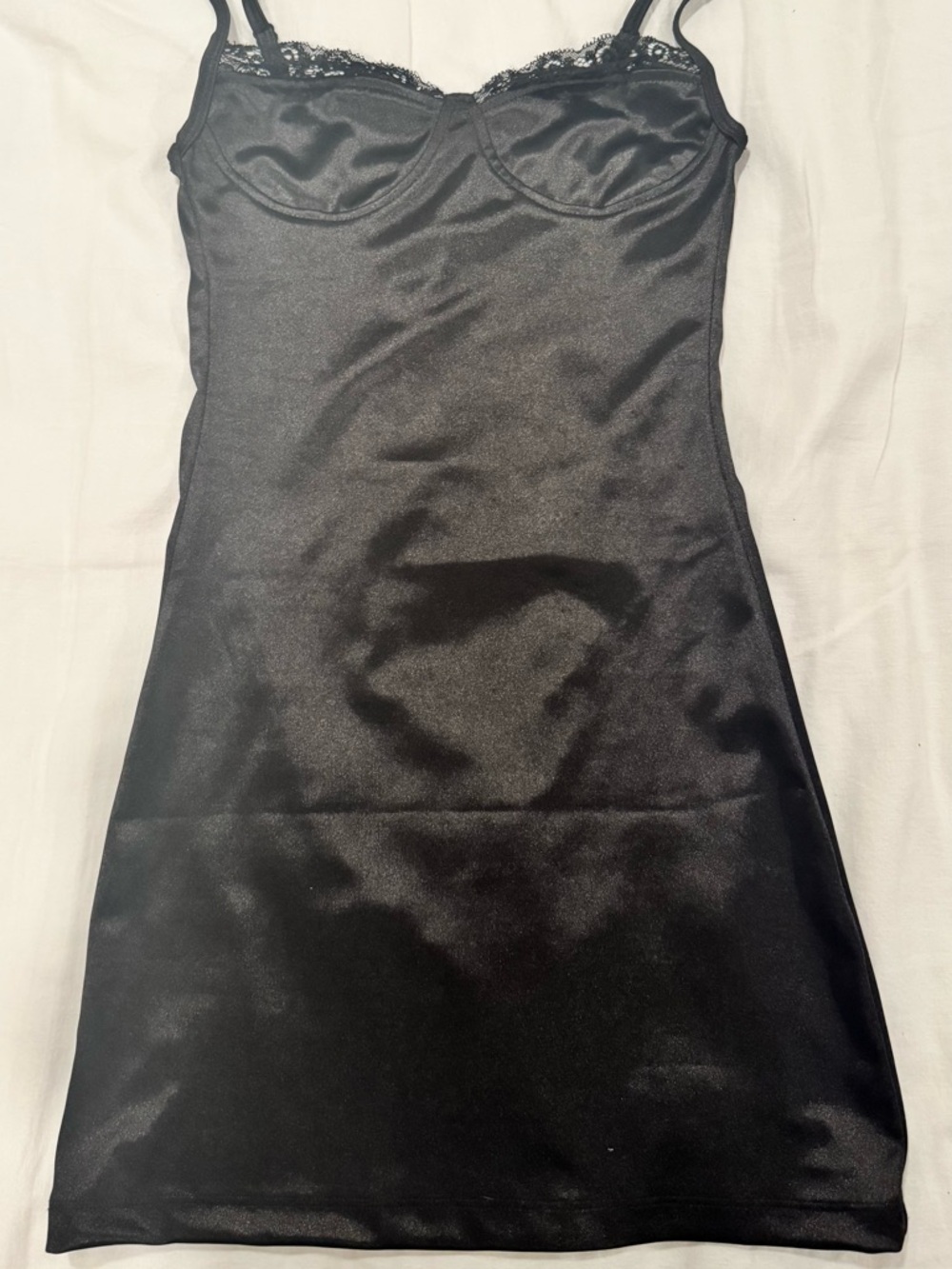 Motel Rocks Black Satin Slip Dress with Lace Trim